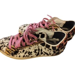 P448 Animal Print Sneakers with Pink Accents